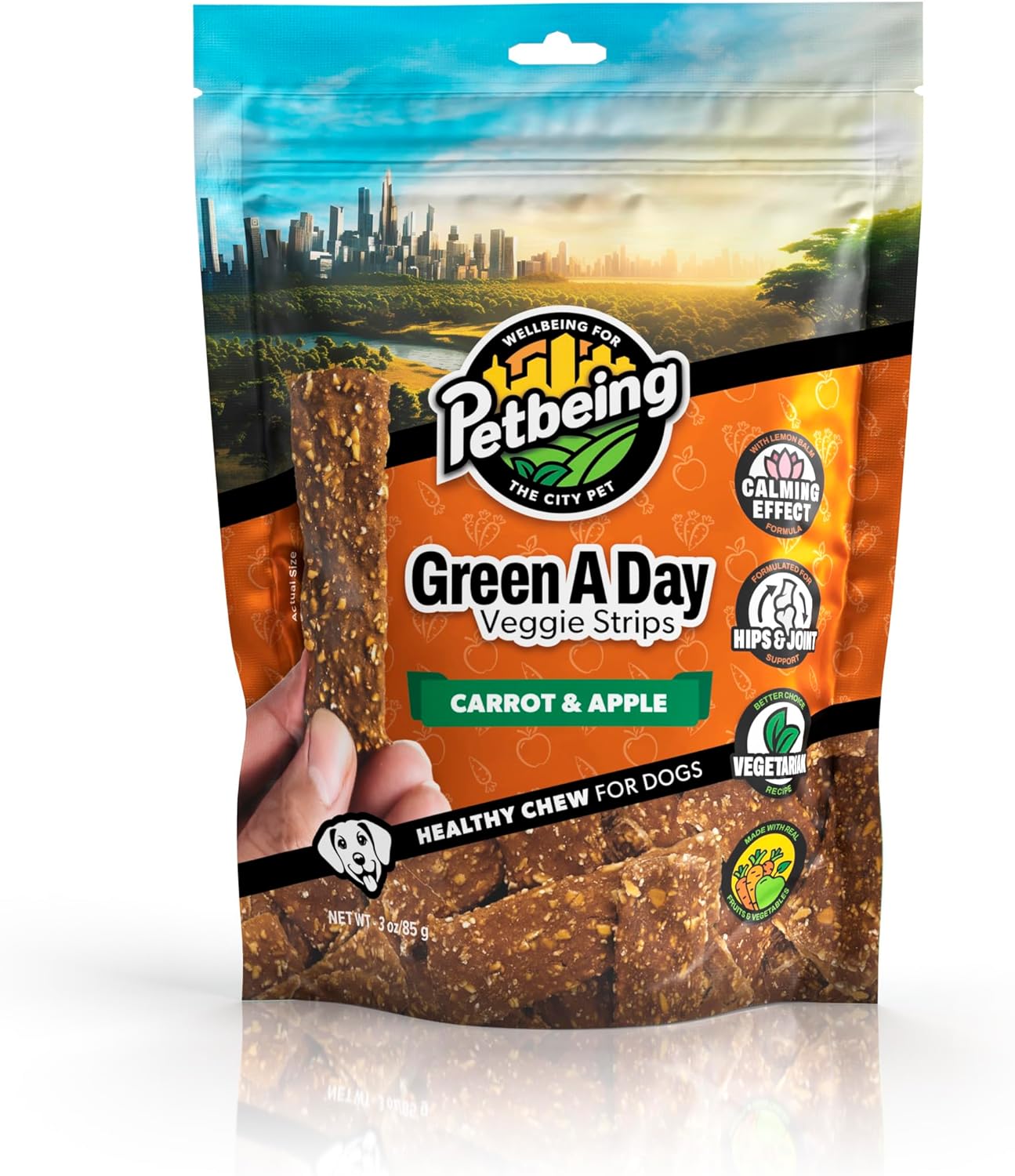 Green A Day - Veggie Strips | a Healthy Vegetarian Supplement Chew for Dogs Made with Real Fruits and Vegetables | 3 oz Bag x4 (Carrot - Apple)
