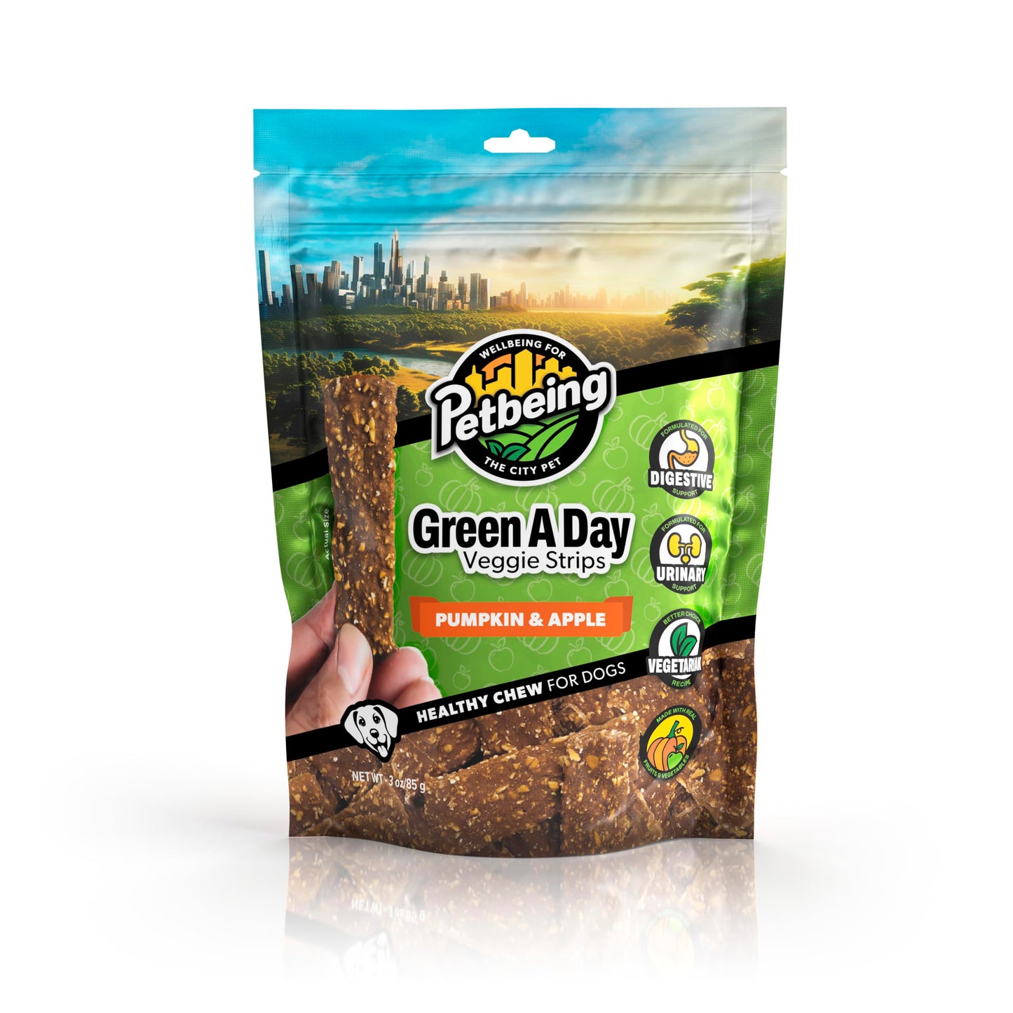 Green A Day - Veggie Strips | a Healthy Vegetarian Supplement Chew for Dogs Made with Real Fruits and Vegetables | 3 oz Bag x4 (Carrot - Apple)