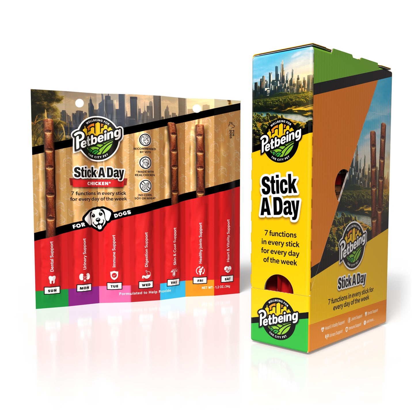 Stick a Day | Chicken Flavor | Specially Formulated 7-in-1 Functions Daily Real Meat Snacks for Dogs | Healthy Tasty Treat & Pet Vitamins & Supplements Combination (Pack of 28 Sticks)