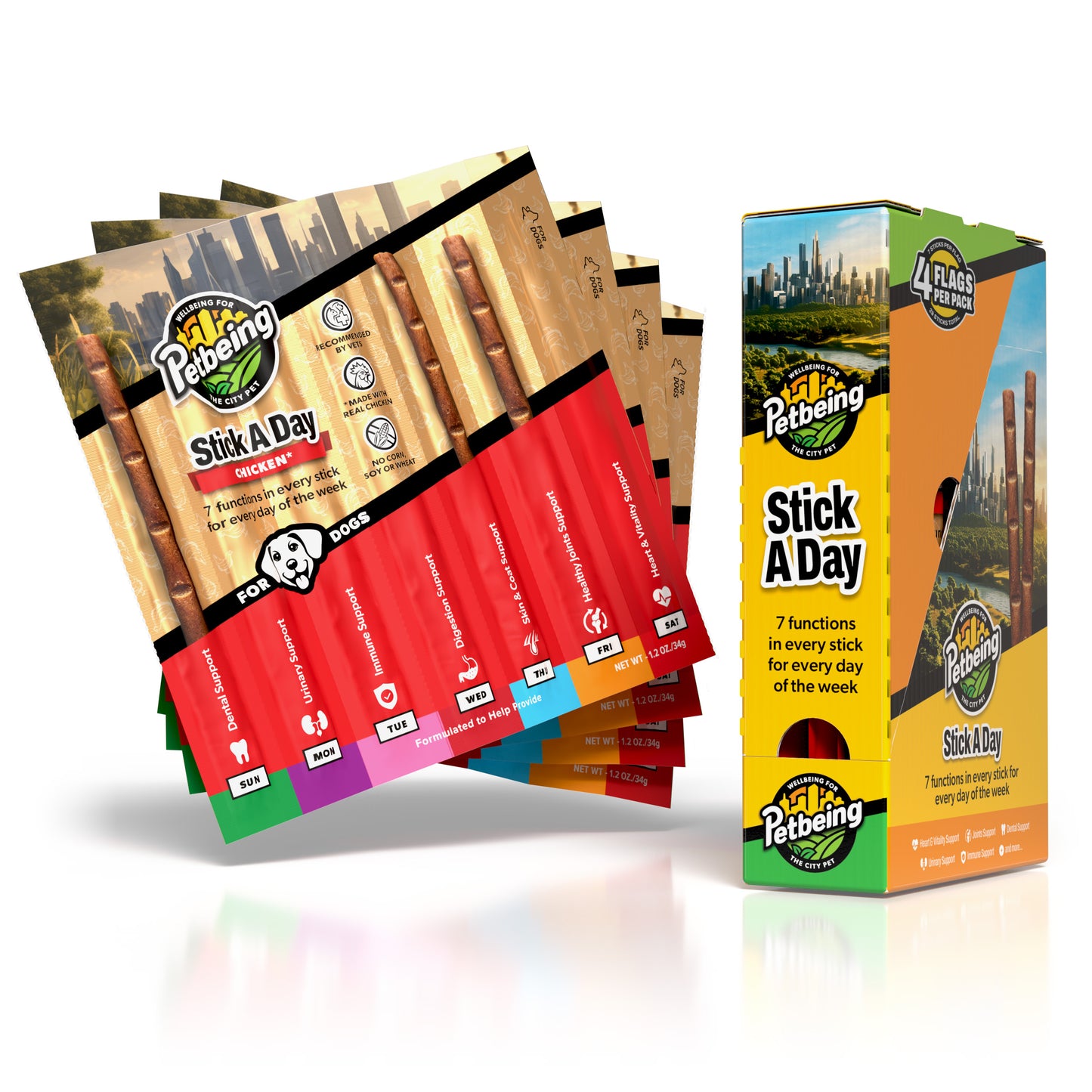 Stick a Day | Mix of Chicken & Beef Flavor | Specially Formulated 7-in-1 Functions Daily Real Meat Snacks for Dogs | Healthy Tasty Treat & Pet Vitamins & Supplements Combination (Pack of 28 Sticks)