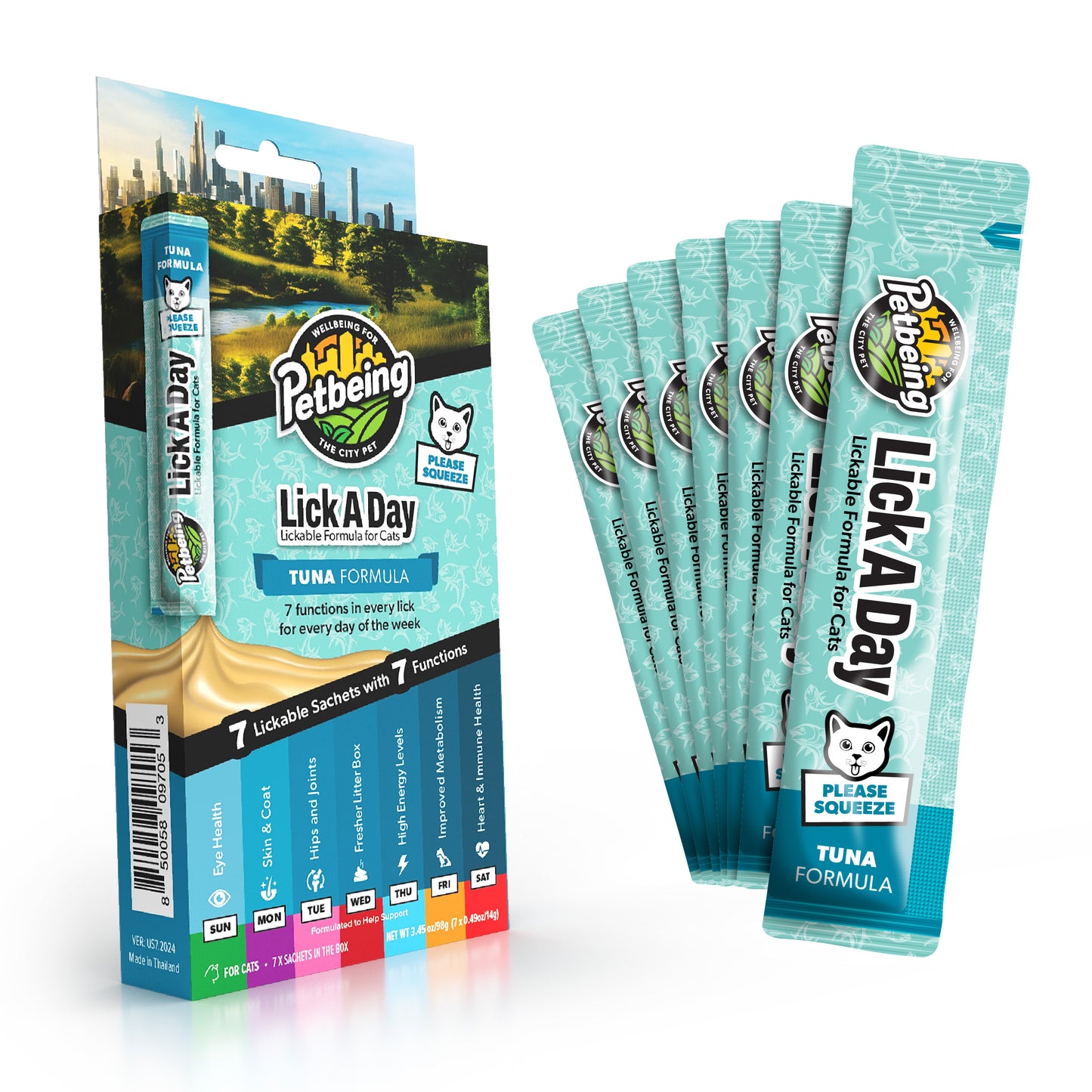 Lick a Day | Tuna Flavor | Specially Formulated 7-in-1 Functions Daily Real Meat Lickable Cat Treats | Tasty Cat Puree Squeeze ups for Cats & Pet Vitamins Combination (Pack of 28 Sachets)
