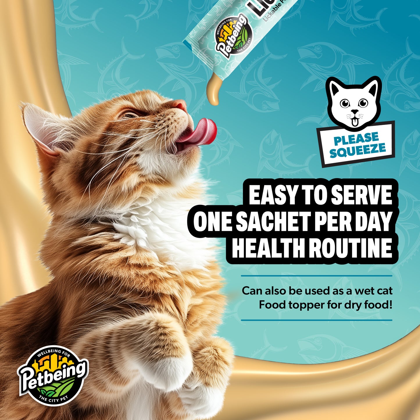 Lick a Day | Tuna Flavor | Specially Formulated 7-in-1 Functions Daily Real Meat Lickable Cat Treats | Tasty Cat Puree Squeeze ups for Cats & Pet Vitamins Combination (Pack of 28 Sachets)