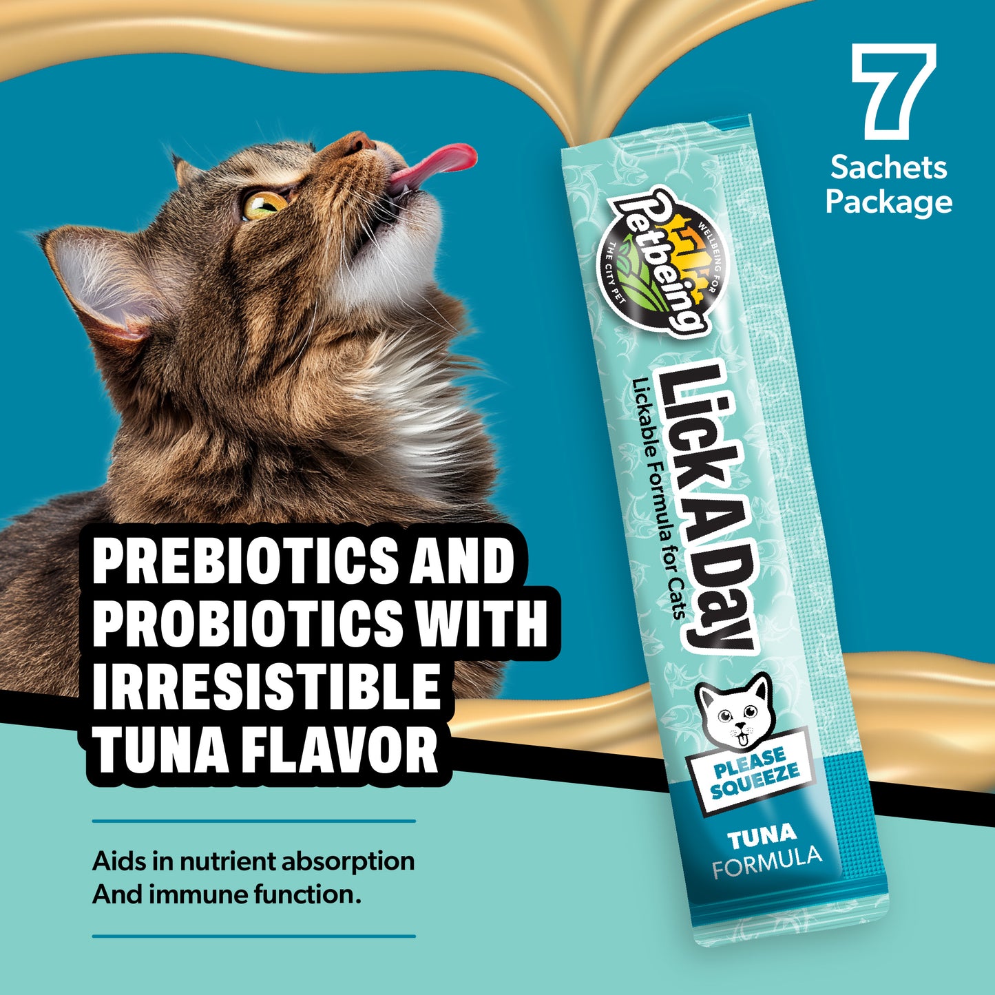 Lick a Day | Tuna Flavor | Specially Formulated 7-in-1 Functions Daily Real Meat Lickable Cat Treats | Tasty Cat Puree Squeeze ups for Cats & Pet Vitamins Combination (Pack of 28 Sachets)