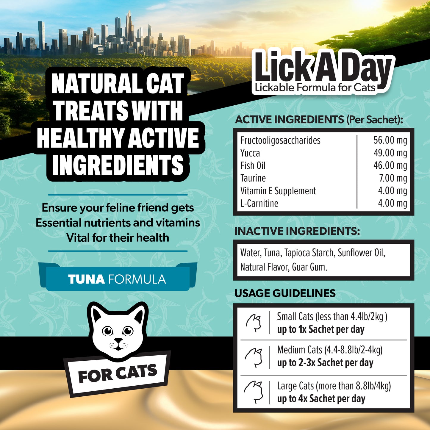 Lick a Day | Tuna Flavor | Specially Formulated 7-in-1 Functions Daily Real Meat Lickable Cat Treats | Tasty Cat Puree Squeeze ups for Cats & Pet Vitamins Combination (Pack of 28 Sachets)