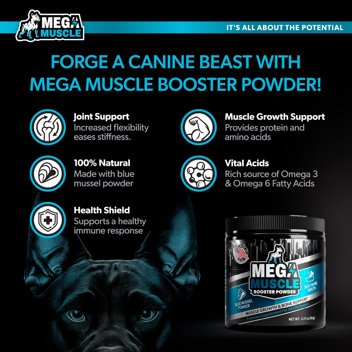 Boost Powder | Muscle Growth & Bone Support Powder Topper | Blue Mussel & Bone Broth | 3.2oz
