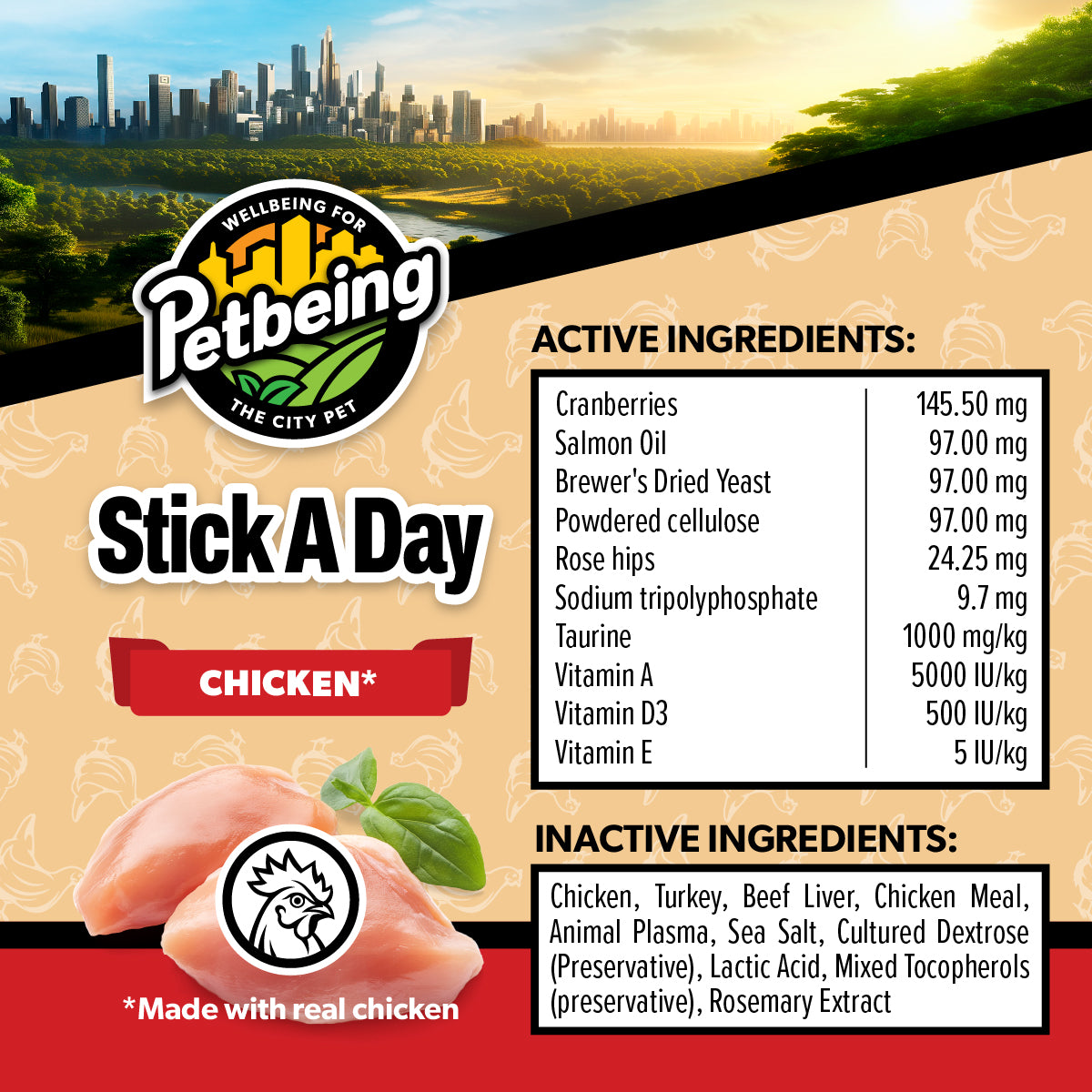 Stick a Day | Mix of Chicken & Beef Flavor | Specially Formulated 7-in-1 Functions Daily Real Meat Snacks for Dogs | Healthy Tasty Treat & Pet Vitamins & Supplements Combination (Pack of 28 Sticks)