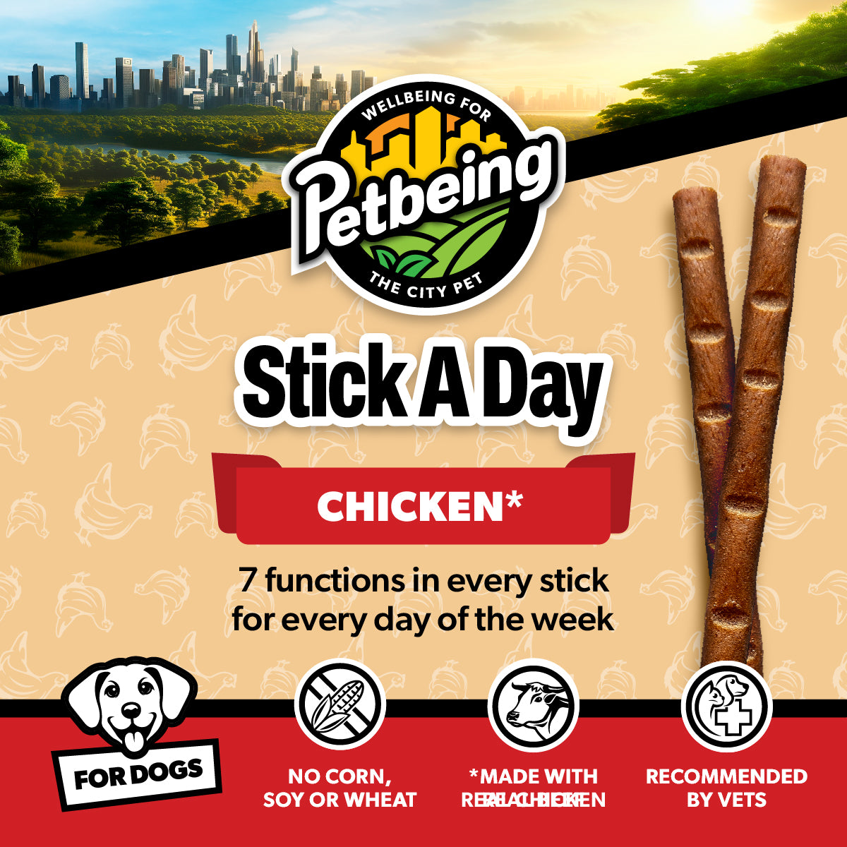 Stick a Day | Mix of Chicken & Beef Flavor | Specially Formulated 7-in-1 Functions Daily Real Meat Snacks for Dogs | Healthy Tasty Treat & Pet Vitamins & Supplements Combination (Pack of 28 Sticks)