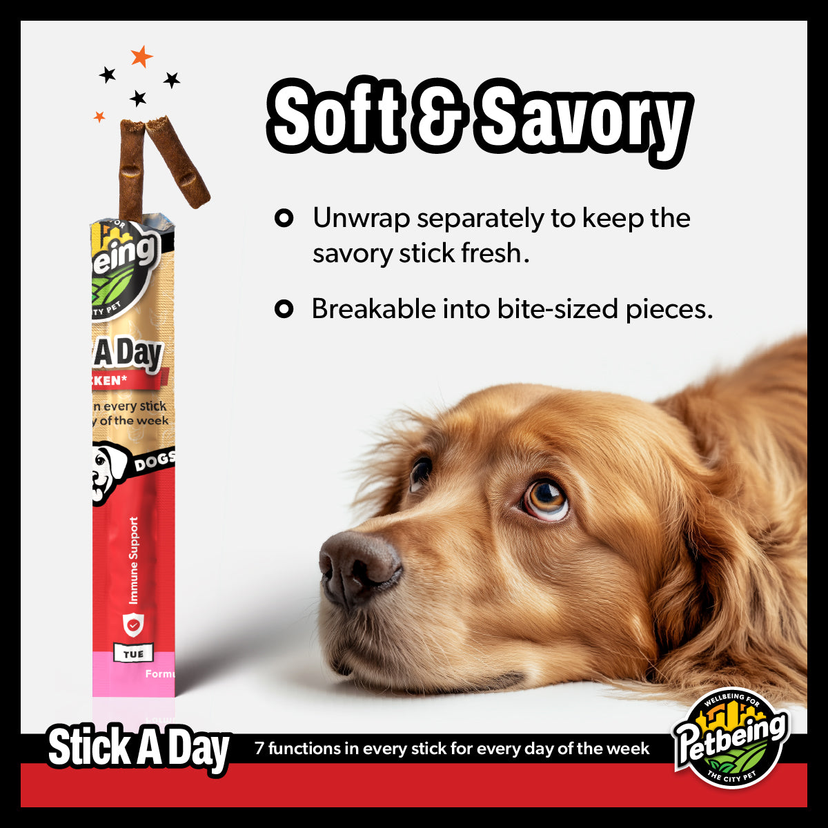 Stick a Day | Mix of Chicken & Beef Flavor | Specially Formulated 7-in-1 Functions Daily Real Meat Snacks for Dogs | Healthy Tasty Treat & Pet Vitamins & Supplements Combination (Pack of 28 Sticks)