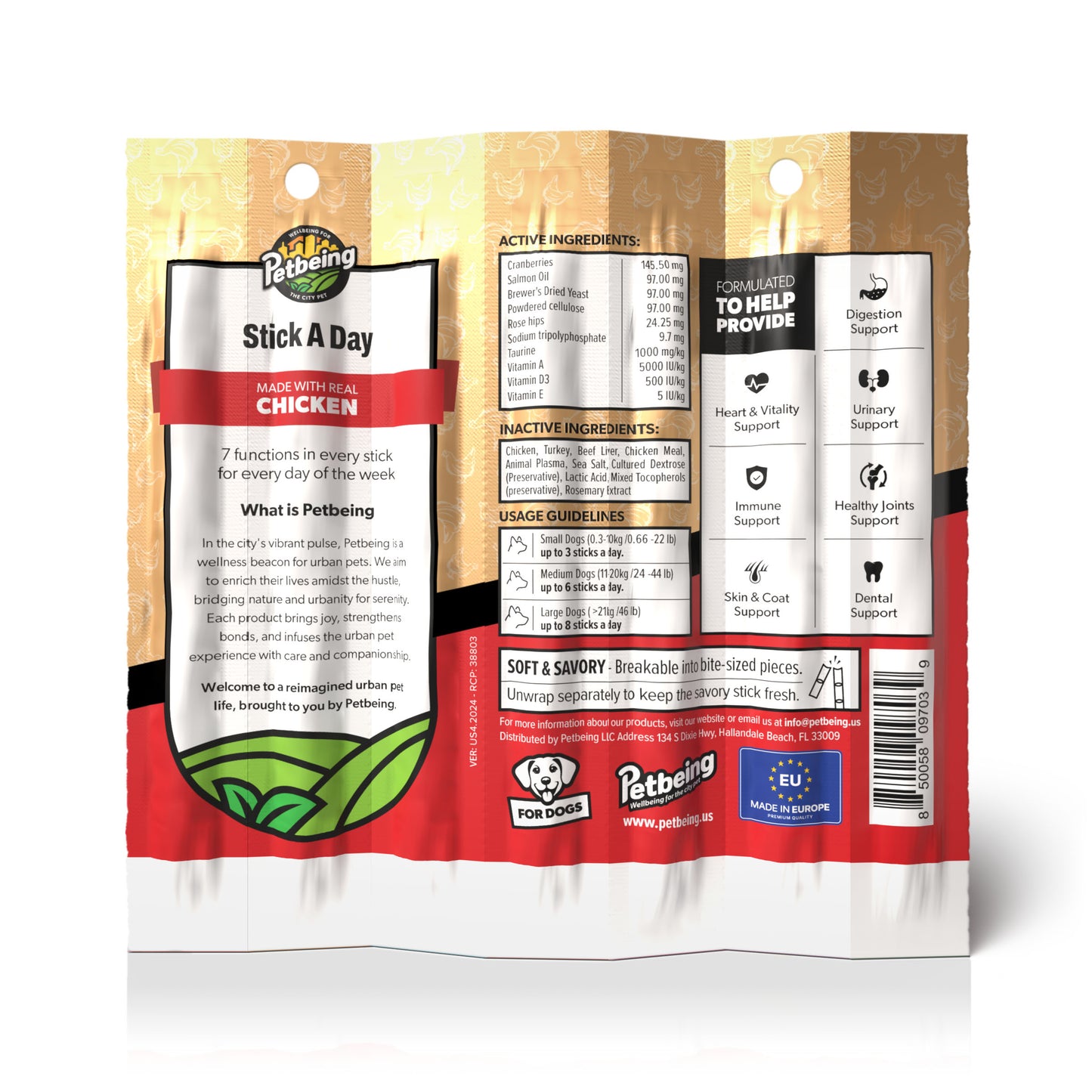 Stick a Day Dogs | Chicken Flavor | Specially Formulated 7-in-1 Functions Daily Real Meat Snacks for Dogs | Healthy Tasty Treat & Pet Vitamins & Supplements Combination (Pack of 28 Sticks)
