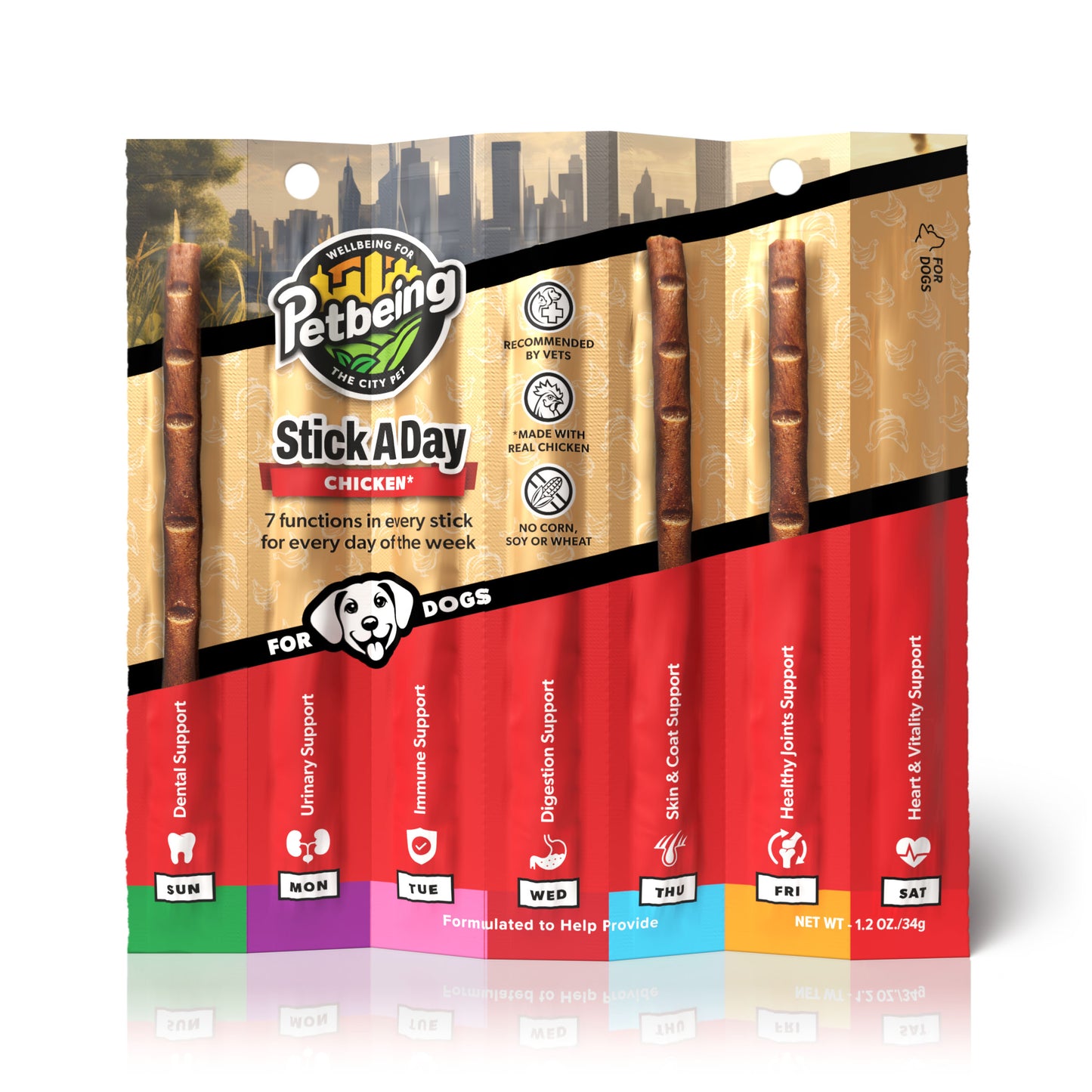 Stick a Day | Mix of Chicken & Beef Flavor | Specially Formulated 7-in-1 Functions Daily Real Meat Snacks for Dogs | Healthy Tasty Treat & Pet Vitamins & Supplements Combination (Pack of 28 Sticks)