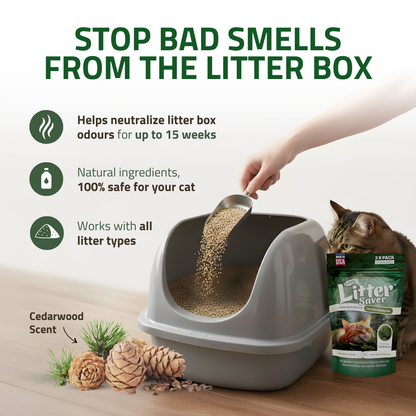 Little Litter Saver | a New Generation Of Cat Litter Box Deodorizer | Unique Formula for Slow Release | Natural Fresh Scent | Up to 15 Weeks Supply | 3 x 0.5oz bags (Cedar)