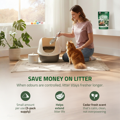 Little Litter Saver | a New Generation Of Cat Litter Box Deodorizer | Unique Formula for Slow Release | Natural Fresh Scent | Up to 15 Weeks Supply | 3 x 0.5oz bags (Cedar)