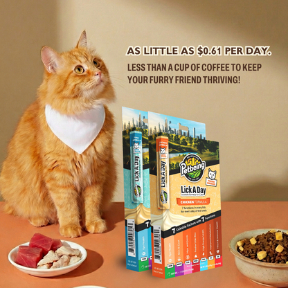 Lick a Day | Mix Flavor Chicken & Tuna | Specially Formulated 7-in-1 Functions Daily Real Meat Lickable Cat Treats | Tasty Cat Puree Squeeze ups for Cats & Pet Vitamins Combination (Pack of 28 Sachets)