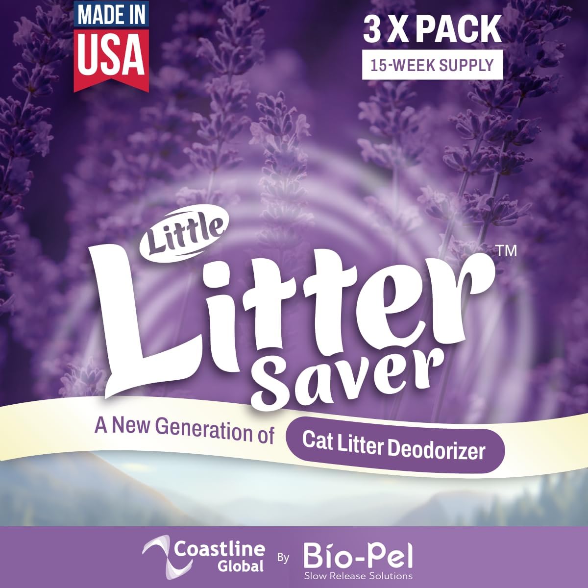 Little Litter Saver | a New Generation Of Cat Litter Box Deodorizer | Unique Formula for Slow Release | Natural Fresh Scent | Up to 15 Weeks Supply | 3 x 0.5oz bags (Lavender)