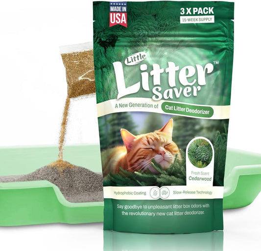 Little Litter Saver | a New Generation Of Cat Litter Box Deodorizer | Unique Formula for Slow Release | Natural Fresh Scent | Up to 15 Weeks Supply | 3 x 0.5oz bags (Cedar)