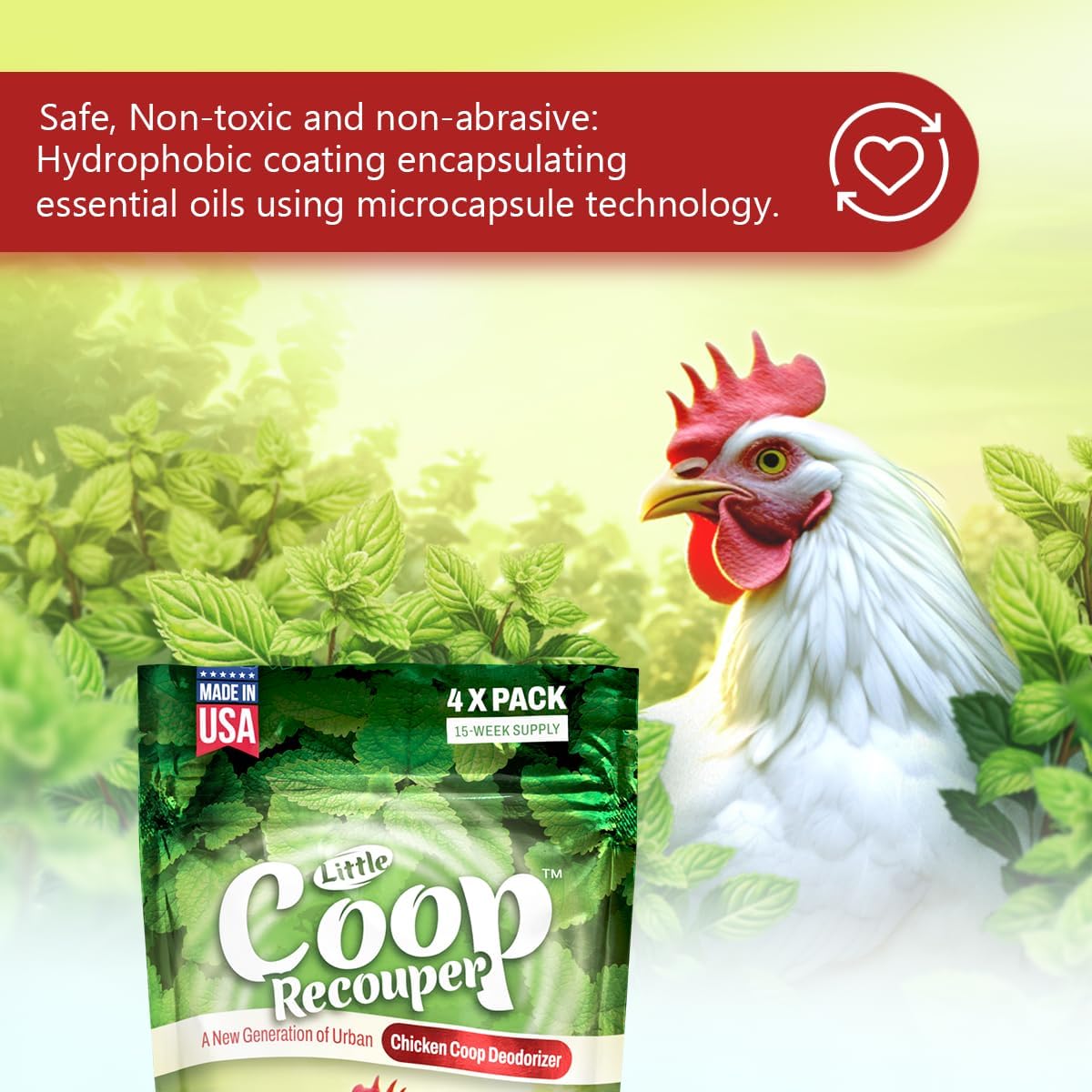 Little Coop Recouper | a New Generation Of Urban Chicken Coop Deodorizer | Unique Formula for Slow Release | Natural Fresh Scent | Up to 15 Weeks Supply | 4 x 0.5oz (Mint)