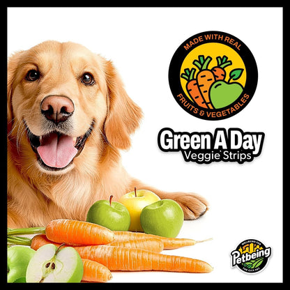 Green A Day - Veggie Strips | a Healthy Vegetarian Supplement Chew for Dogs Made with Real Fruits and Vegetables | 3 oz Bag x4 (Carrot - Apple)
