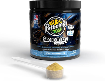 Scoop A Day Dog Supplement - Blue Mussel Powder | Mobility, Muscle, Joints Support | Omega 3 & 6 for Healthy Digestion and Immune Boost - Made in USA (3.5 oz)