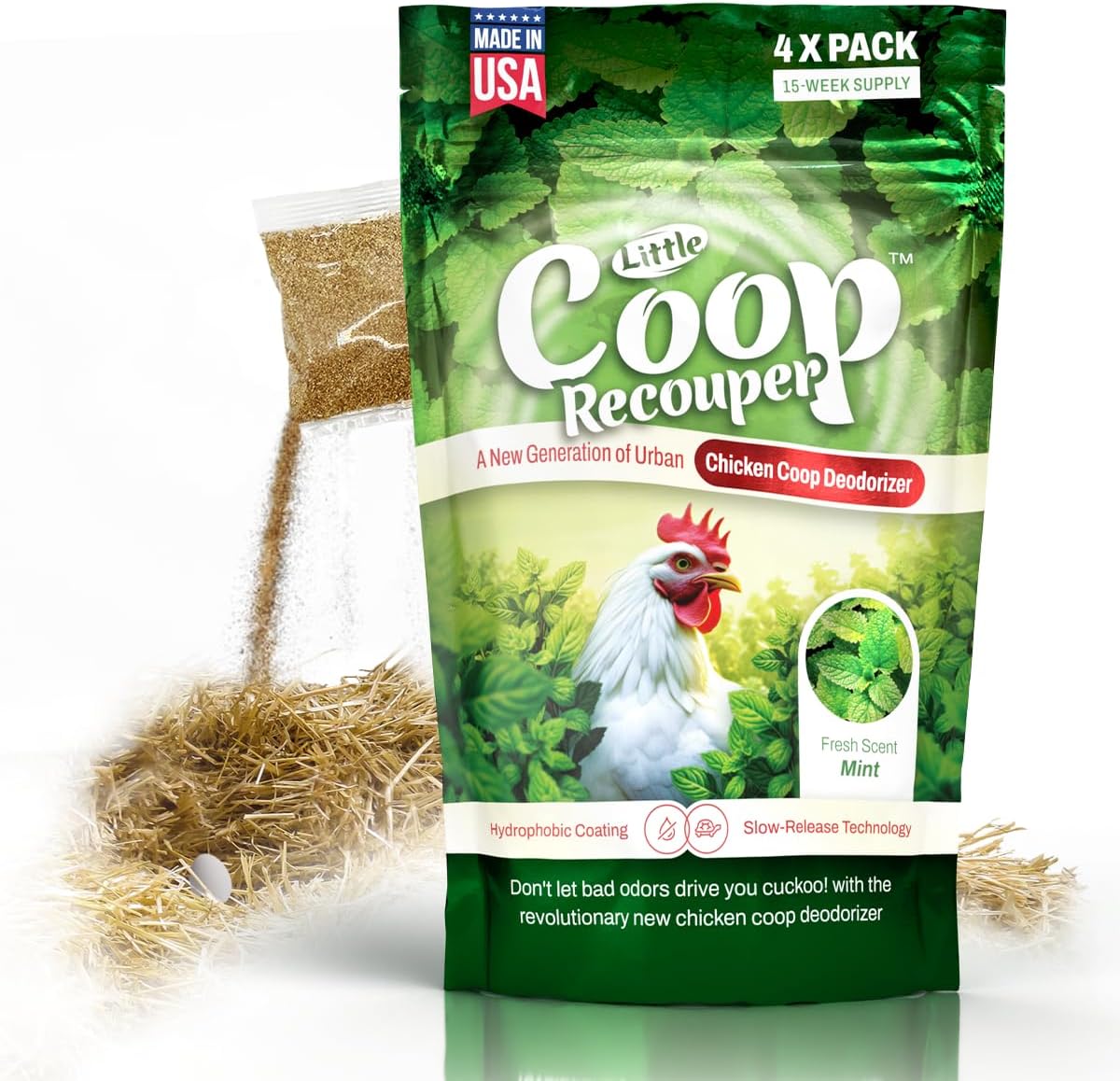 Little Coop Recouper | a New Generation Of Urban Chicken Coop Deodorizer | Unique Formula for Slow Release | Natural Fresh Scent | Up to 15 Weeks Supply | 4 x 0.5oz (Mint)