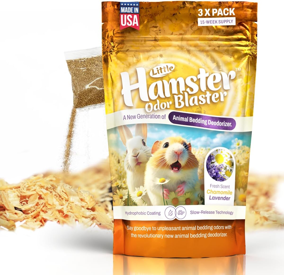 Little Hamster Odor Blaster | a New Generation Of Animal Bedding Deodorizer | Unique Formula for Slow Release | Natural Fresh Scent - Lavender & Chamomile | Up to 15 Weeks Supply | 3 x 0.5oz bags