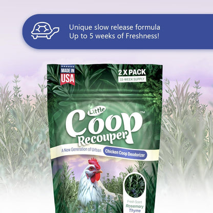 Little Coop Recouper | a New Generation Of Urban Chicken Coop Deodorizer | Unique Formula for Slow Release | Natural Fresh Scent | Up to 15 Weeks Supply | 4x0.5oz (Rosemary & Thyme)