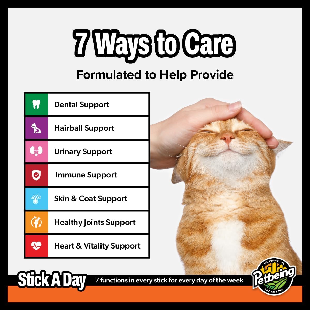 Stick a Day | Specially Formulated 7-in-1 Functions Daily Real Meat Snacks for Cats | Tasty Cat Treat & Pet Vitamins & Supplements Combination (7-Pack x 4, Chicken)