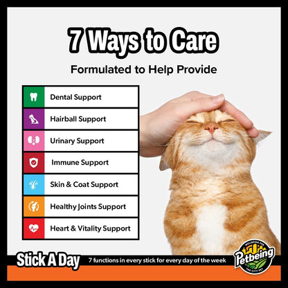 Stick a Day | Specially Formulated 7-in-1 Functions Daily Real Meat Snacks for Cats | Tasty Cat Treat & Pet Vitamins & Supplements Combination (7-Pack x 4, Chicken)