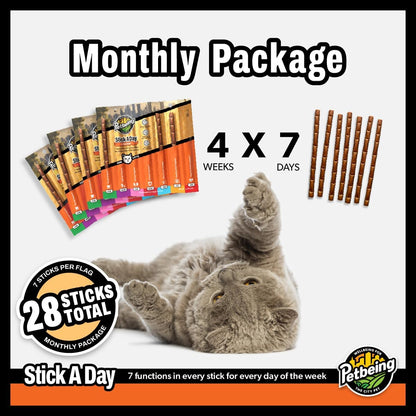 Stick a Day | Specially Formulated 7-in-1 Functions Daily Real Meat Snacks for Cats | Tasty Cat Treat & Pet Vitamins & Supplements Combination (7-Pack x 4, Chicken)