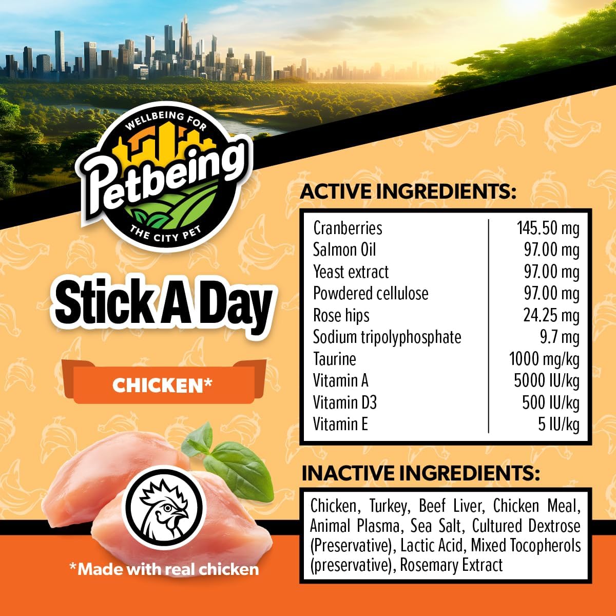 Stick a Day | Specially Formulated 7-in-1 Functions Daily Real Meat Snacks for Cats | Tasty Cat Treat & Pet Vitamins & Supplements Combination (7-Pack x 4, Chicken)