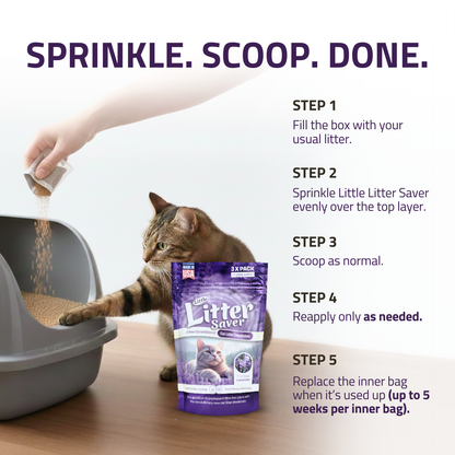 Little Litter Saver | a New Generation Of Cat Litter Box Deodorizer | Unique Formula for Slow Release | Natural Fresh Scent | Up to 15 Weeks Supply | 3 x 0.5oz bags (Lavender)