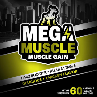 Muscle Gain | 2-in-1 Daily Booster & Multivitamin Chewable Tablets for Dogs in All Life Stages | Ultimate Puppy & Adult Dog Supplement for Muscle Gain | Tasty Chicken Flavor | 60 Tablets