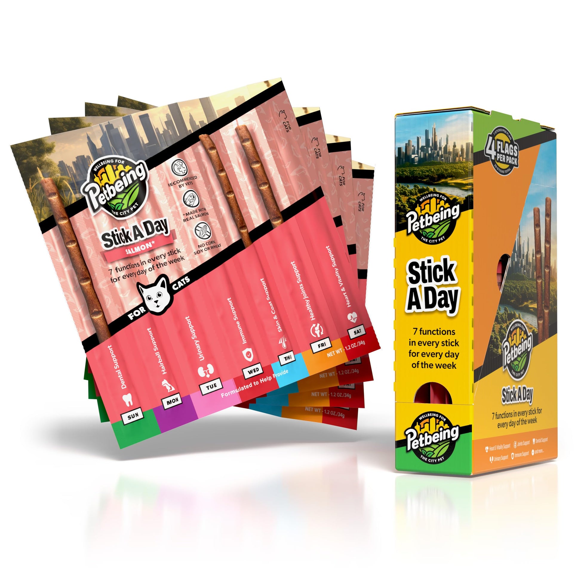 Stick a Day | Specially Formulated 7-in-1 Functions Daily Real Meat Snacks for Cats | Tasty Cat Treat & Pet Vitamins & Supplements Combination (7-Pack x 4, Chicken)