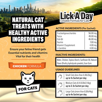 Lick a Day | Specially Formulated 7-in-1 Functions Daily Real Meat Lickable Cat Treats | Tasty Cat Puree Squeeze ups for Cats & Pet Vitamins Combination (7-Pack x 4, Chicken & Tuna)