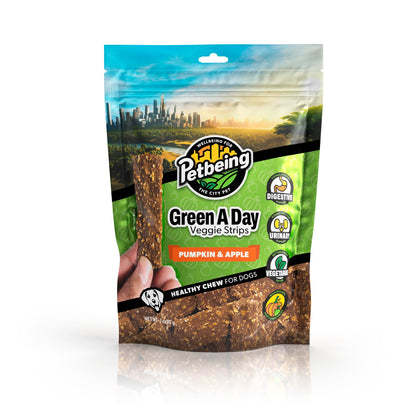 Green A Day - Veggie Strips | a Healthy Vegetarian Supplement Chew for Dogs Made with Real Fruits and Vegetables | 3 oz Bag x4 (Carrot - Apple)