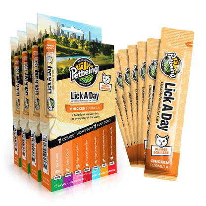 Lick a Day | Specially Formulated 7-in-1 Functions Daily Real Meat Lickable Cat Treats | Tasty Cat Puree Squeeze ups for Cats & Pet Vitamins Combination (7-Pack x 4, Chicken & Tuna)
