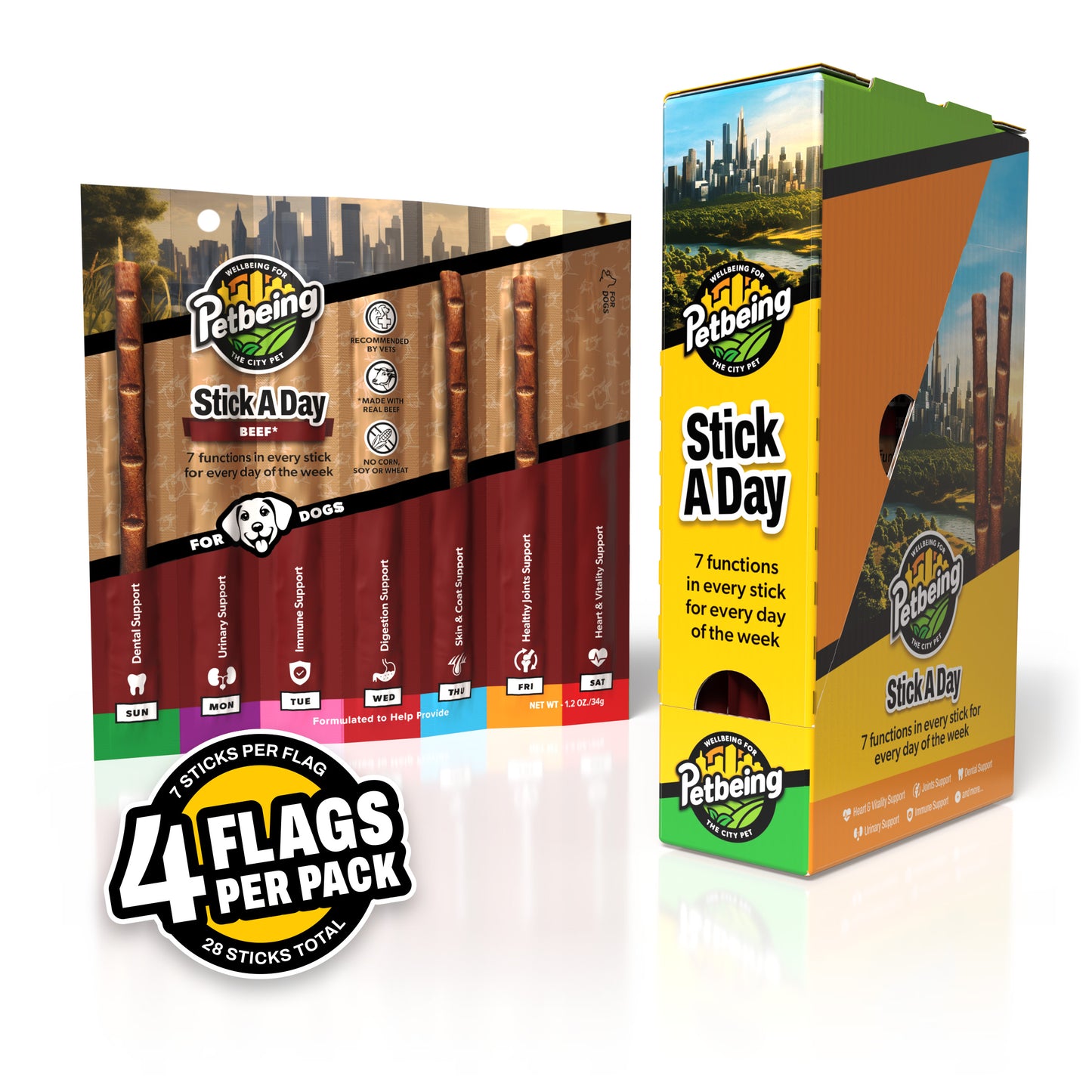 Stick a Day | Specially Formulated 7-in-1 Functions Daily Real Meat Snacks for Dogs | Healthy Tasty Treat & Pet Vitamins & Supplements Combination (Pack of 28 Sticks)