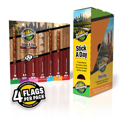 Stick a Day | Beef Flavor | Specially Formulated 7-in-1 Functions Daily Real Meat Snacks for Dogs | Healthy Tasty Treat & Pet Vitamins & Supplements Combination (Pack of 28 Sticks)