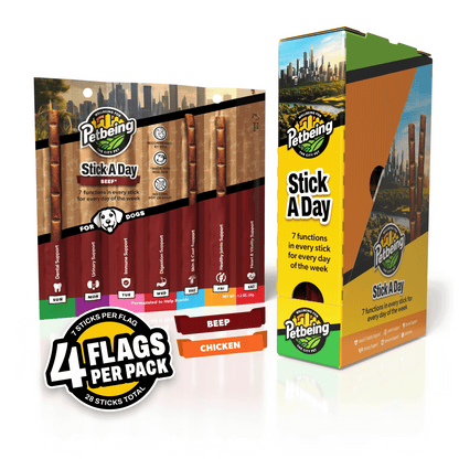 Stick a Day | Beef Flavor | Specially Formulated 7-in-1 Functions Daily Real Meat Snacks for Dogs | Healthy Tasty Treat & Pet Vitamins & Supplements Combination (Pack of 28 Sticks)