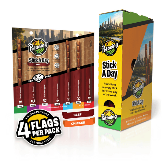 Stick a Day Dogs | Beef Flavor | Specially Formulated 7-in-1 Functions Daily Real Meat Snacks for Dogs | Healthy Tasty Treat & Pet Vitamins & Supplements Combination (Pack of 28 Sticks)