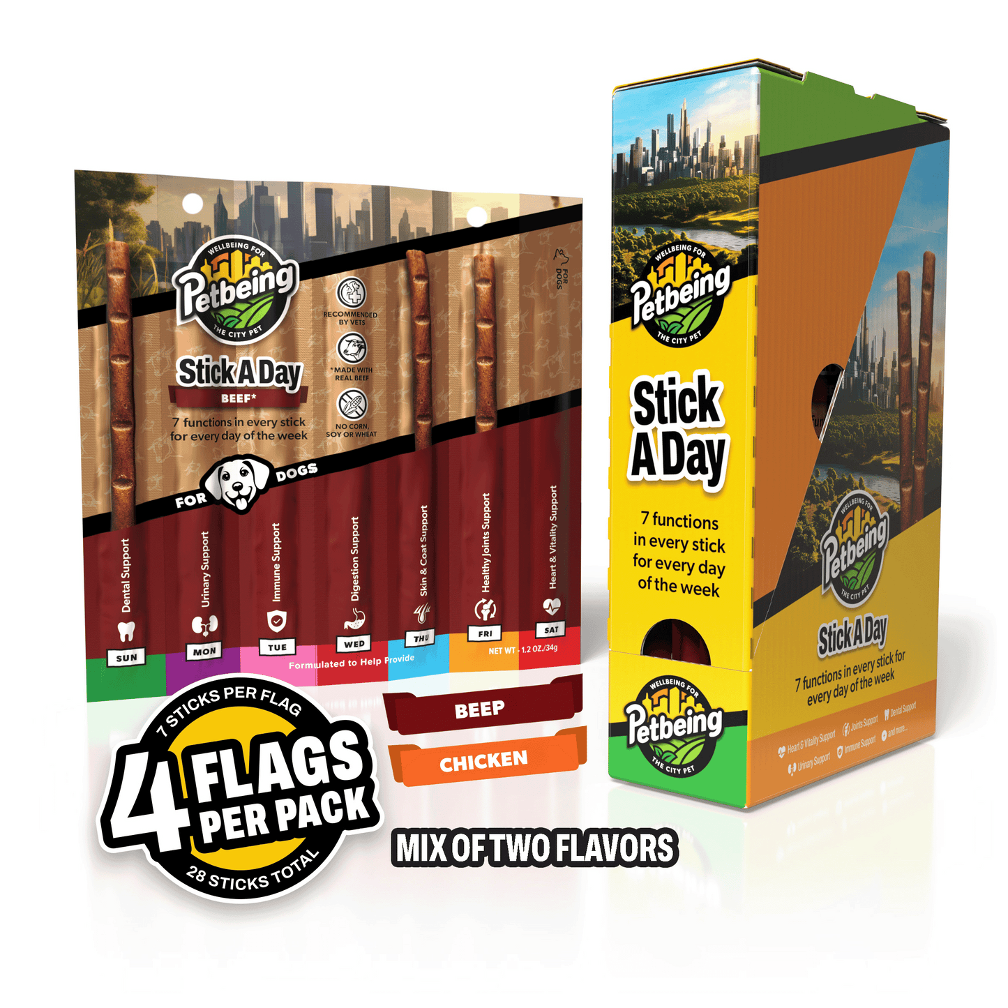 Stick a Day | Specially Formulated 7-in-1 Functions Daily Real Meat Snacks for Dogs | Healthy Tasty Treat & Pet Vitamins & Supplements Combination (Pack of 28 Sticks)