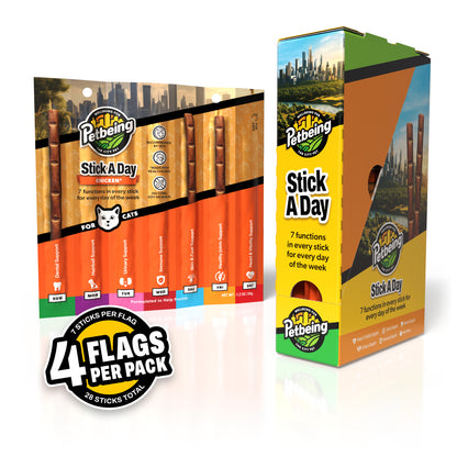 Stick a Day | Chicken Flavor | Specially Formulated 7-in-1 Functions Daily Real Meat Snacks for Cats | Tasty Cat Treat & Pet Vitamins & Supplements Combination (Pack of 28 Sticks)