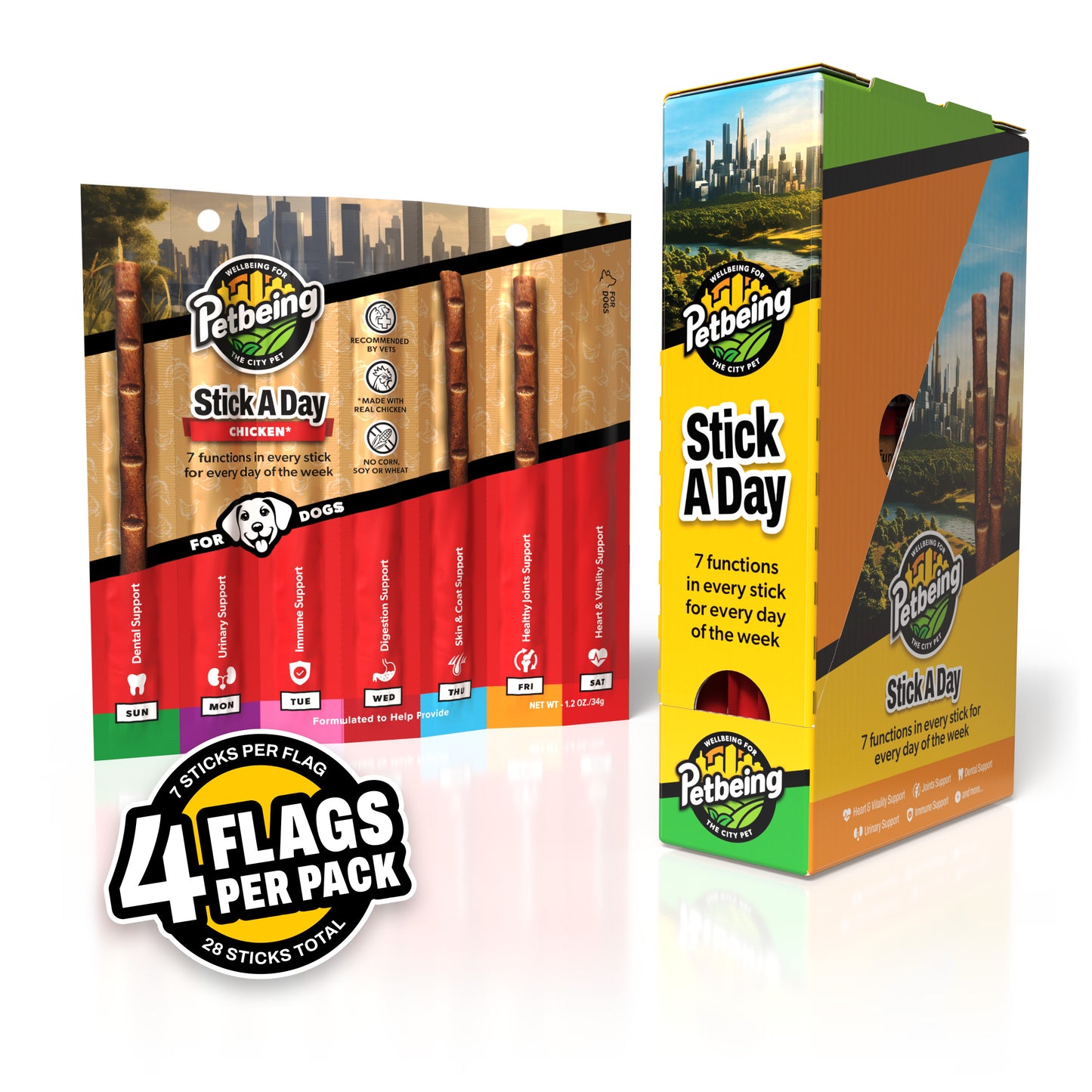 Stick a Day | Specially Formulated 7-in-1 Functions Daily Real Meat Snacks for Dogs | Healthy Tasty Treat & Pet Vitamins & Supplements Combination (Pack of 28 Sticks)