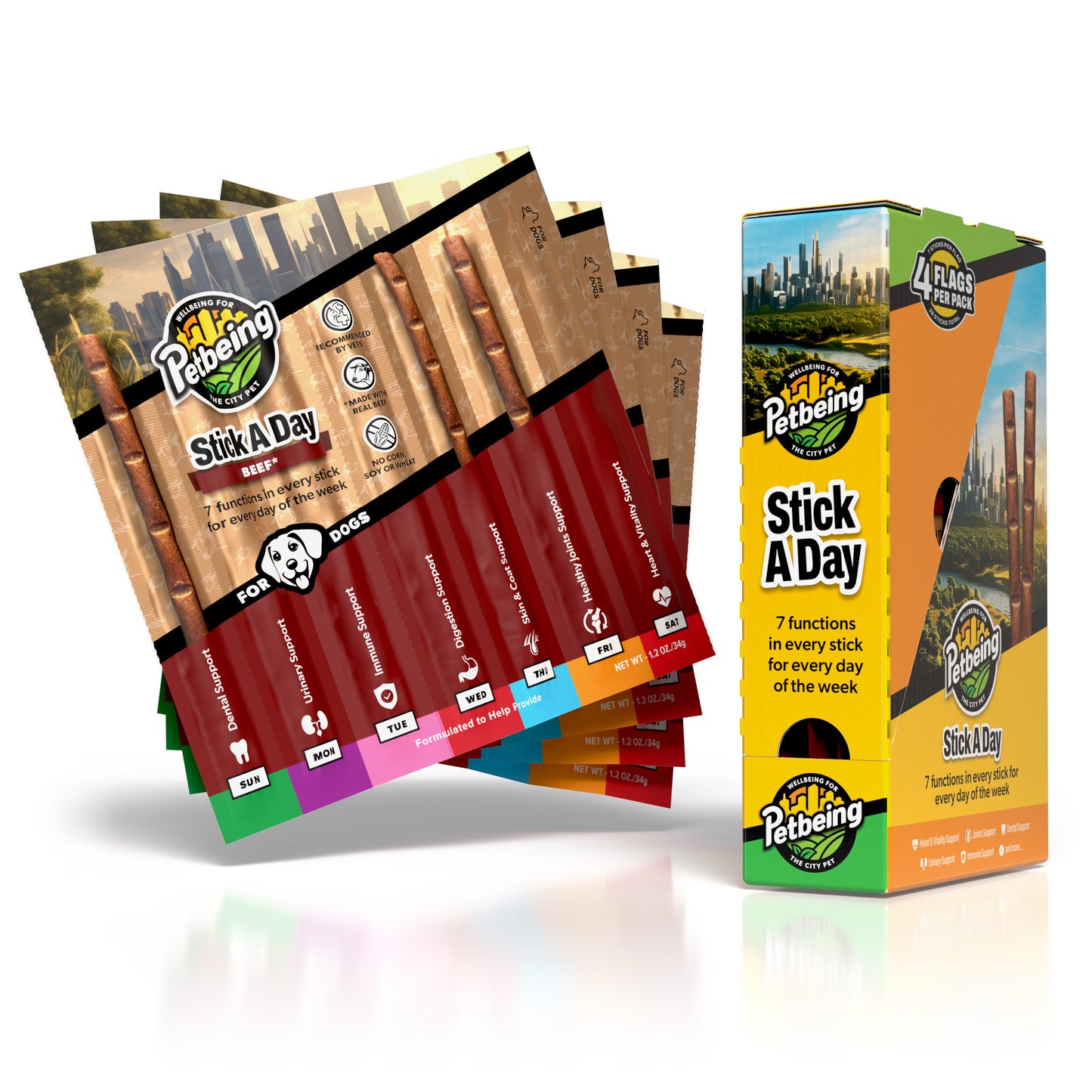 Stick a Day | Specially Formulated 7-in-1 Functions Daily Real Meat Snacks for Dogs | Healthy Tasty Treat & Pet Vitamins & Supplements Combination (Pack of 28 Sticks)