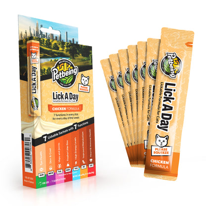 Lick a Day | Chicken Flavor | Specially Formulated 7-in-1 Functions Daily Real Meat Lickable Cat Treats | Tasty Cat Puree Squeeze ups for Cats & Pet Vitamins Combination (Pack of 28 Sachets)