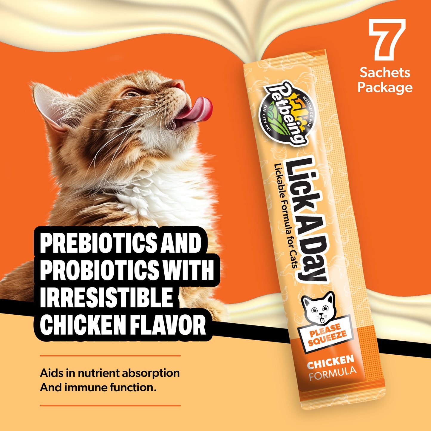 Lick a Day | Chicken Flavor | Specially Formulated 7-in-1 Functions Daily Real Meat Lickable Cat Treats | Tasty Cat Puree Squeeze ups for Cats & Pet Vitamins Combination (Pack of 28 Sachets)