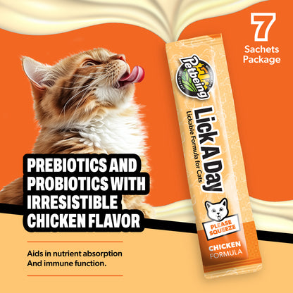 Lick a Day | Chicken Flavor | Specially Formulated 7-in-1 Functions Daily Real Meat Lickable Cat Treats | Tasty Cat Puree Squeeze ups for Cats & Pet Vitamins Combination (Pack of 28 Sachets)
