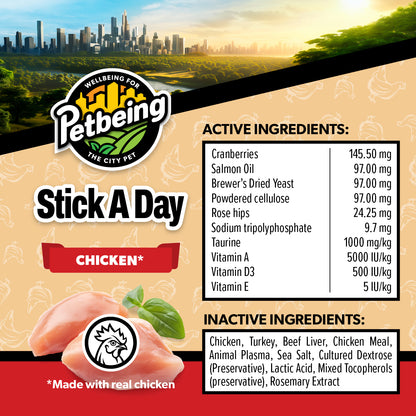 Stick a Day | Mix of Chicken & Beef Flavor | Specially Formulated 7-in-1 Functions Daily Real Meat Snacks for Dogs | Healthy Tasty Treat & Pet Vitamins & Supplements Combination (Pack of 28 Sticks)