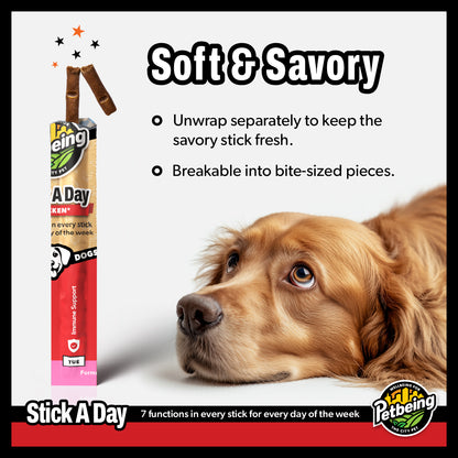 Stick a Day | Mix of Chicken & Beef Flavor | Specially Formulated 7-in-1 Functions Daily Real Meat Snacks for Dogs | Healthy Tasty Treat & Pet Vitamins & Supplements Combination (Pack of 28 Sticks)
