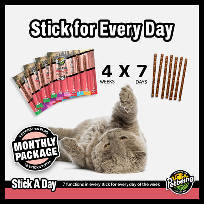 Stick a Day | Salmon Flavor | Specially Formulated 7-in-1 Functions Daily Real Meat Snacks for Cats | Tasty Cat Treat & Pet Vitamins & Supplements Combination (Pack of 28 Sticks)