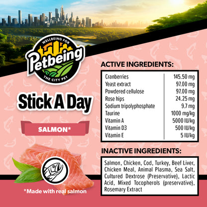 Stick a Day | Salmon Flavor | Specially Formulated 7-in-1 Functions Daily Real Meat Snacks for Cats | Tasty Cat Treat & Pet Vitamins & Supplements Combination (Pack of 28 Sticks)